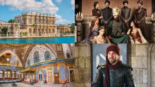 Imagem composta com o Palácio de Topkapı, os salões luxuosos de Dolmabahçe, as mesquitas de Bursa e os azulejos de Iznik – cenários usados em “Magnífico Século” e “Diriliş: Ertuğrul”. O tour ainda inclui experiências gastronômicas típicas como baklava, lokum e café turco. Ideal para ilustrar o pacote de época da LeblonTurismo, com hospedagem 4 estrelas, meia-pensão e traslados entre as cidades.